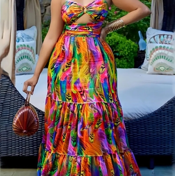 Vibrant Multicolor Maxi Dress. See Pictures For Measurements. NWT. - Picture 2 of 9
